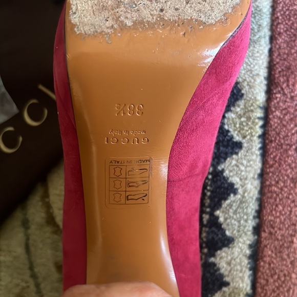 Authentic Gucci Kid Scamosciato Raspberry Red Italy Womens Heels Shoes SZ 38.5 - Picture 10 of 15